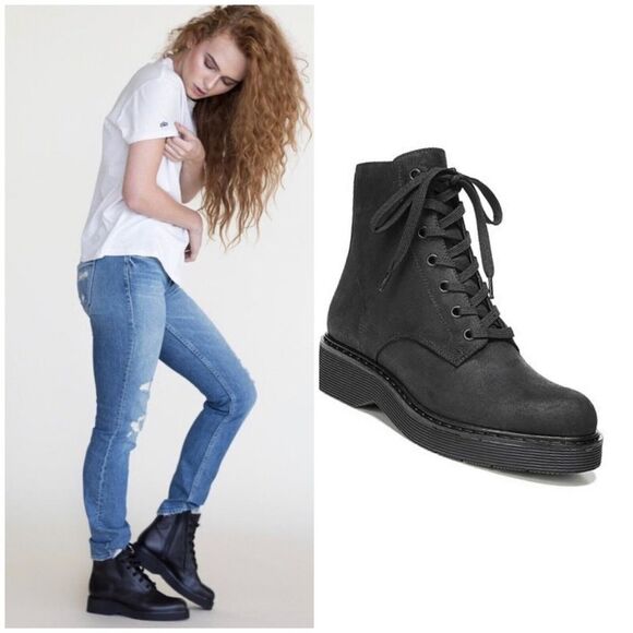 Vince Monastir Black Nubuck Combat Boots Size 8